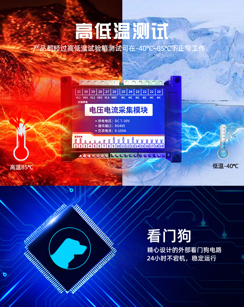 AC0303 three-phase 3-circuit 100A current and voltage detection module frequency power factor charging station parameter data collection