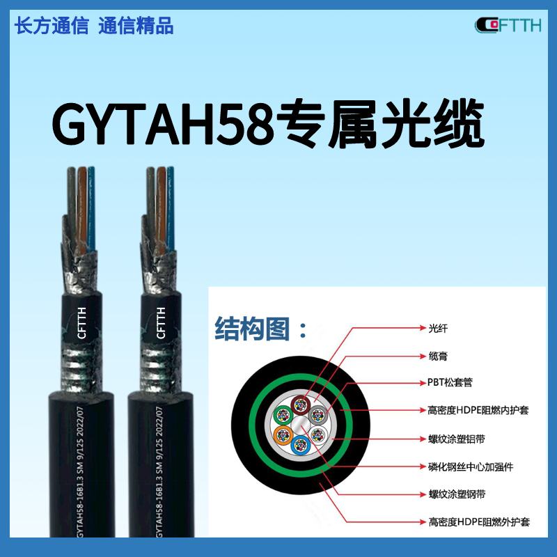 GYTAH58 Railway Exclusive Fiber Optic Cable 1550 Wavelength Loss 0.22db/KM Wood Spindle Flame retardant Fiber Optic Cable 12-144 cores