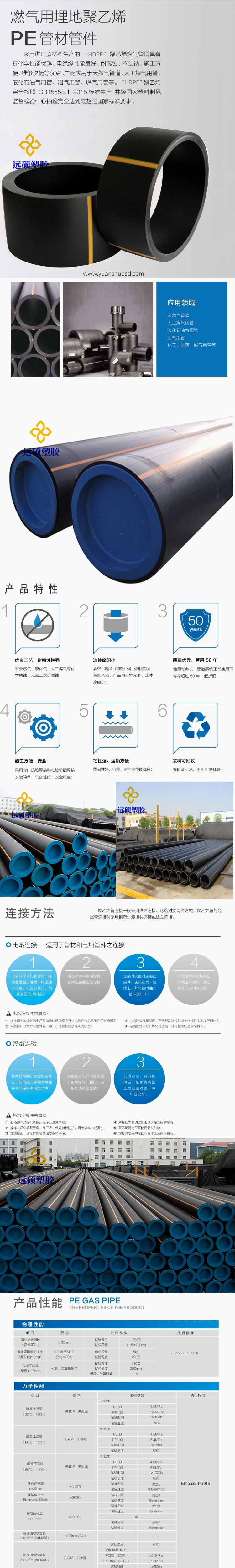 The connection of PE gas pipe 125 * 11.4mm electric fusion pipe fittings is reliable and convenient for construction