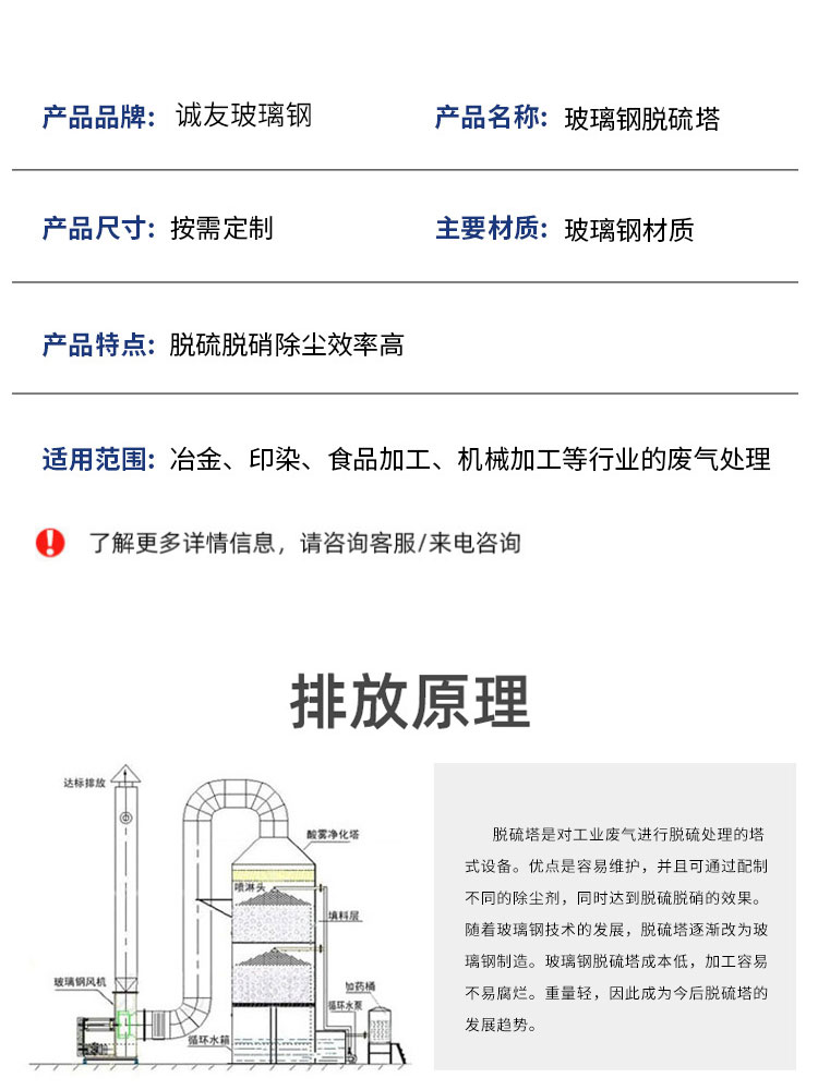 FRP desulfurization tower, denitrification tower, spray tower, flue gas dust removal, acid mist washing tower, purification tower, waste gas treatment equipment