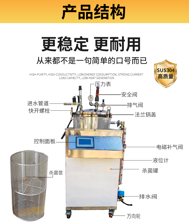 Food sterilization pot, high-temperature small food sterilization equipment, live bead sterilization kettle, vacuum corn sterilization machine, Mingfan