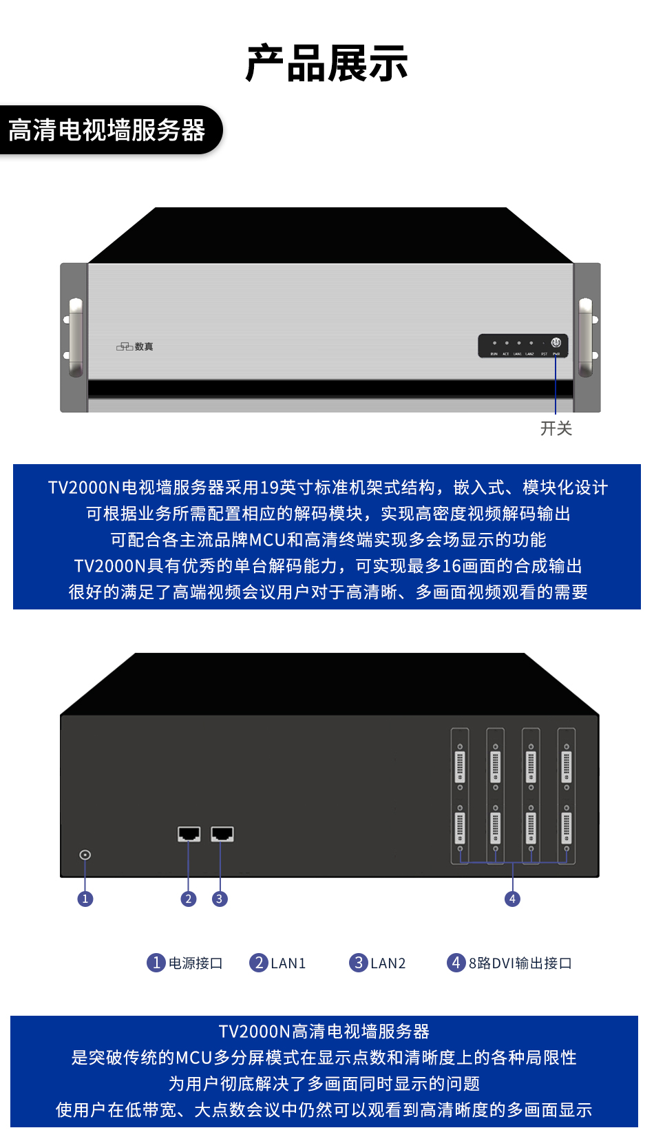 HDCON Huateng 8-way DVI output TV wall server TV2000N suitable for video conferencing system