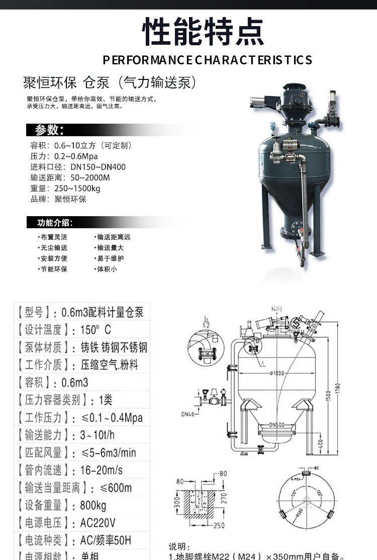 Juheng 2m ³ Mixing station ash powder conveying silo pump boiler ash high-pressure resistant sending tank