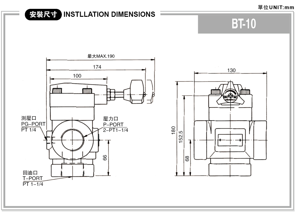 HT/Xuzhan cast iron direct pilot pipe overflow valve BT-04 pressure control valve injection molding machine accessories