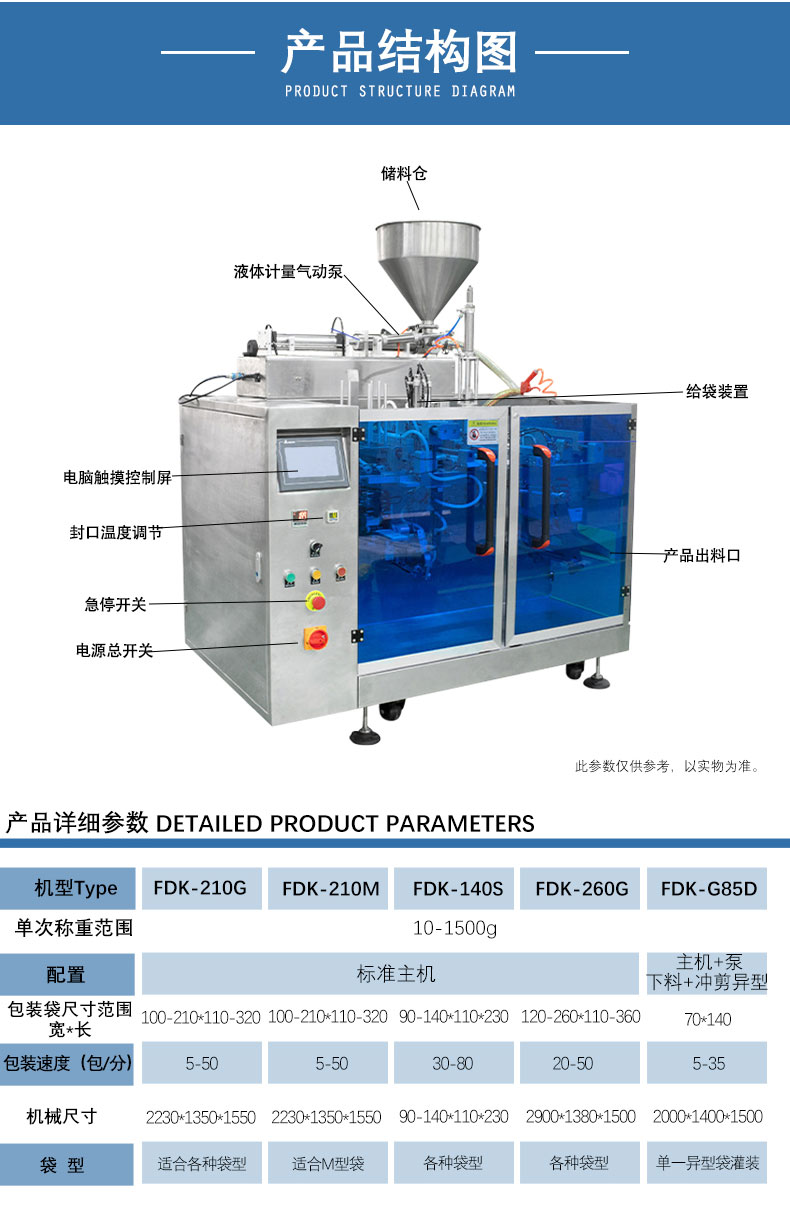 Fadekang goji berry puree filling machine for bagging collagen peptide raw liquid drinks, shaped bag packaging machine