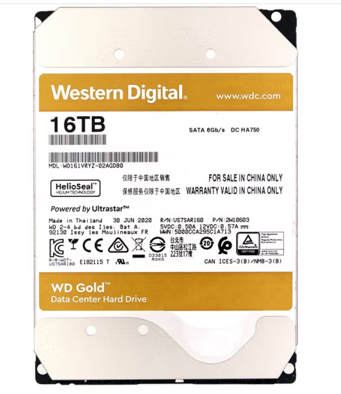 Western Data Enterprise Storage Hard Disk 16T Gold Disk 16TB512MB Cache SATA CMR (WD161VRYZ)