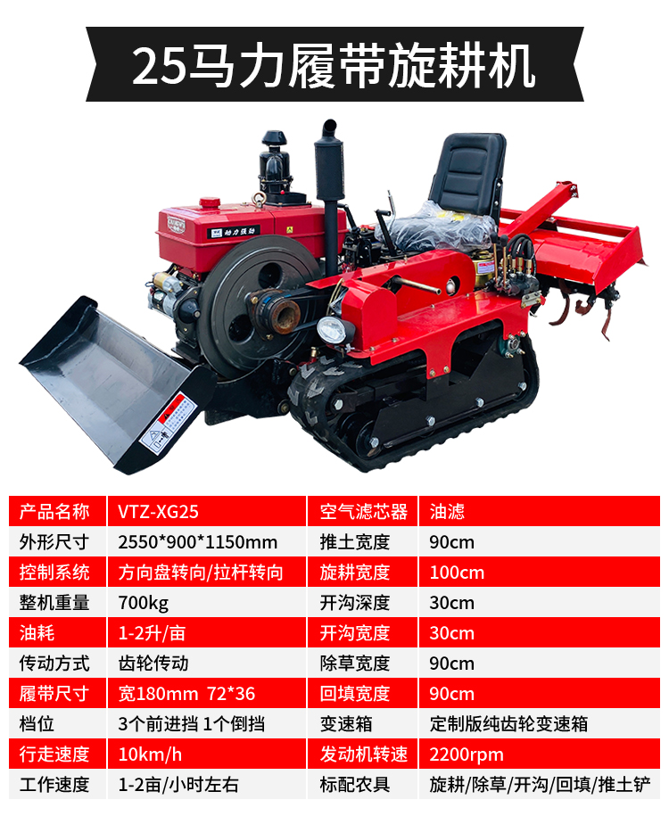 Mountainous Land Cultivation, Trenching, Fertilization, Rotary Tillage Integrated Machine, Diesel Tracked Field Management Machine