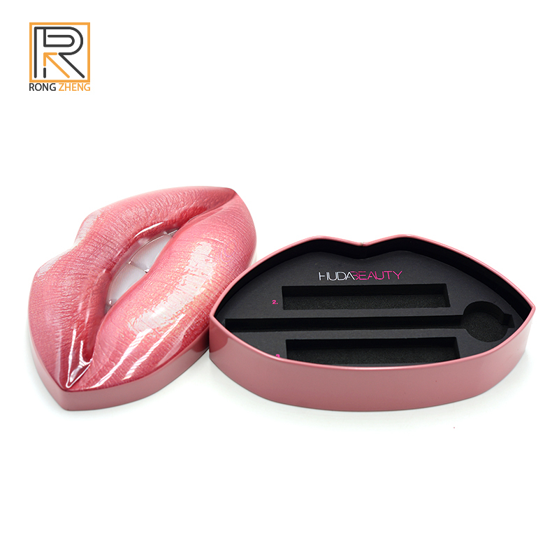 Source manufacturer produces cross-border tinplate lip shaped packaging iron box lipstick lip color eyeliner pencil box