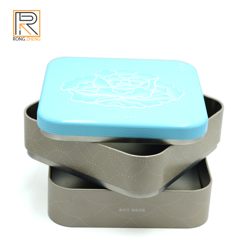 Square double layer iron box, egg yolk pastry, white pastry packaging, biscuit gift box, iron can can be stacked multiple layers, manufacturer