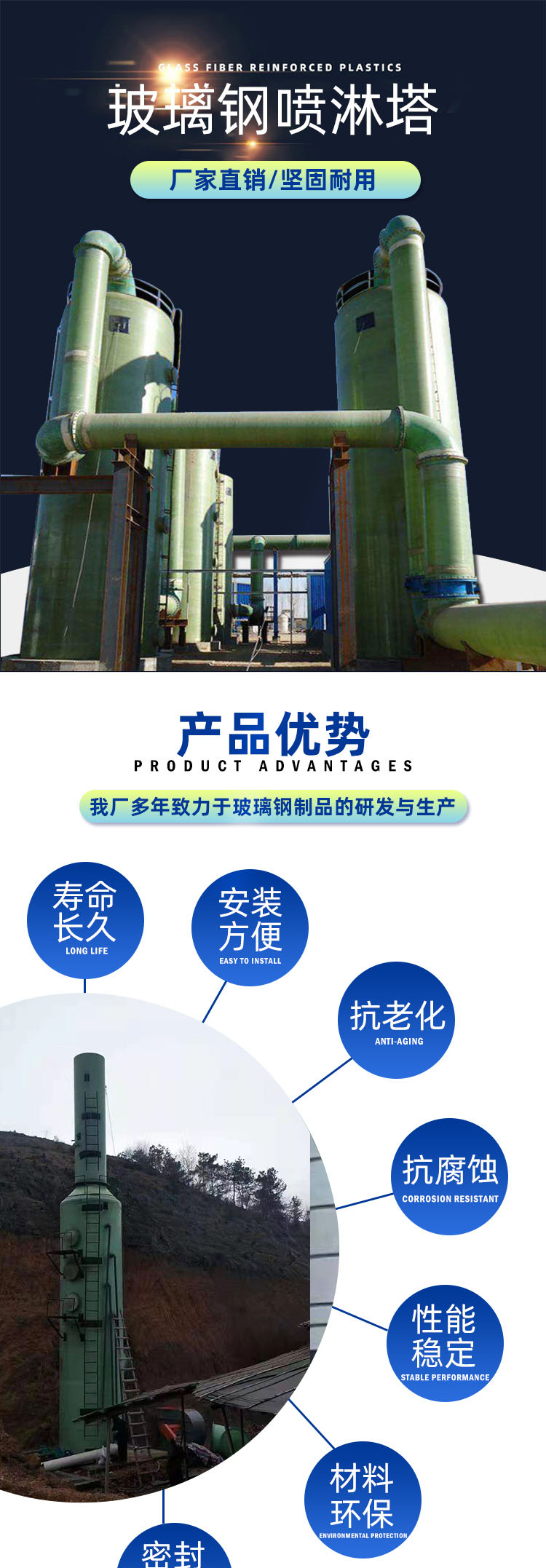 Support customized fiberglass desulfurization tower purification and environmental protection equipment for industrial factory waste gas treatment