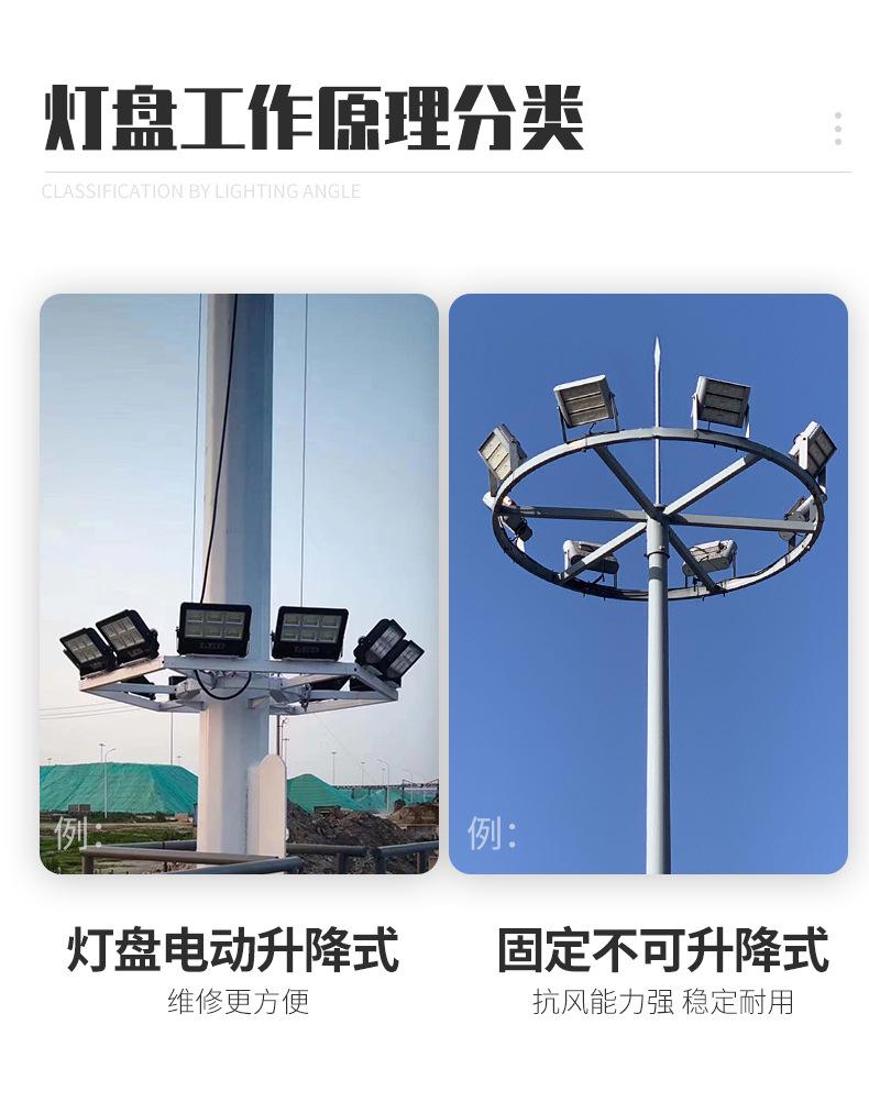 Outdoor LED high pole light 15m, 20m, 25m circular stadium square lifting medium high pole lighting