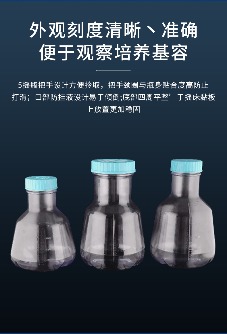 Naisi 2000mL3000mL5000mL Cell Culture High Efficiency Shake Bottle with Baffle, Breathable Cap, Sealed Cap PC