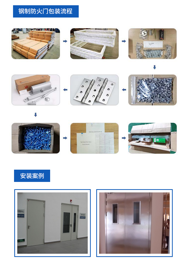 Manufacturer of steel Grade A fireproof flush door in the workshop of Yuou Door Industry Mall