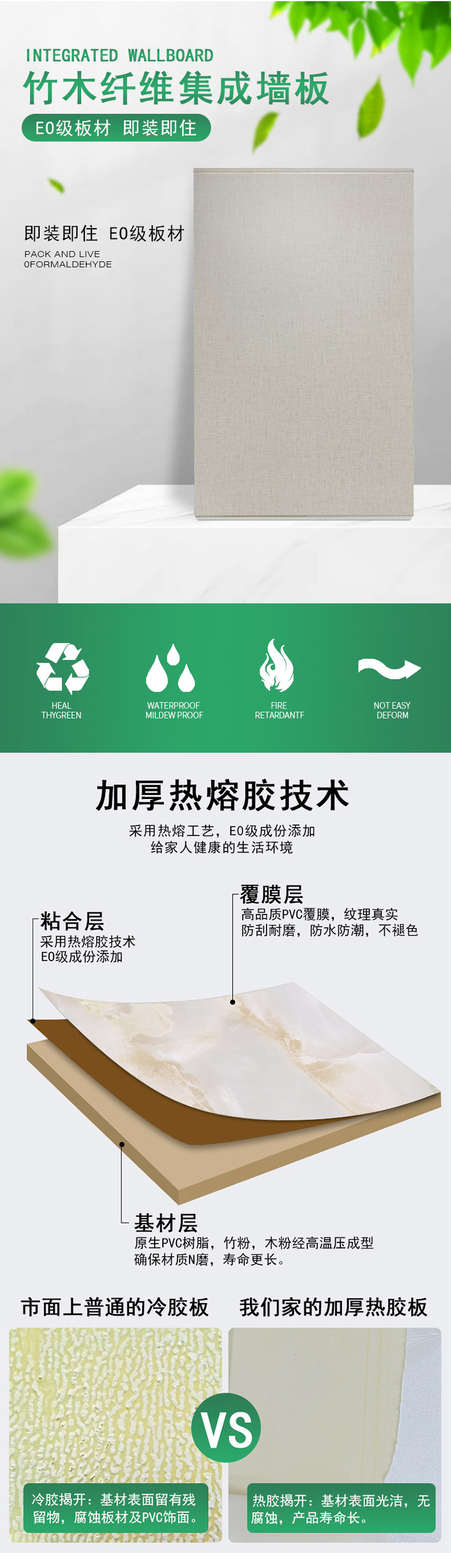 PUR medical hot glue B home decoration board, bamboo and wood fiber board, luxury decoration board, integrated wall board, E0 grade environmental protection