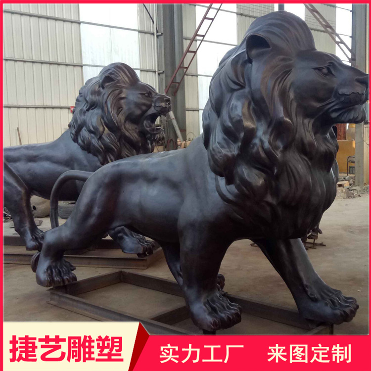 European style copper lion large cast copper outdoor crouching style copper carving HSBC lion customized Jieyi