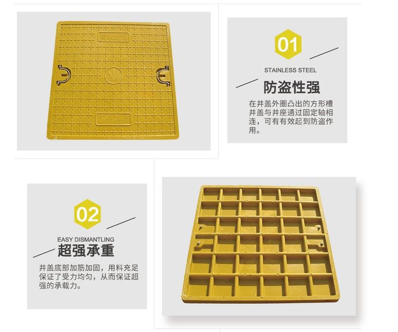 Composite resin manhole cover load-bearing square circular green, corrosion-resistant, acid and alkali resistant, suitable for municipal road construction