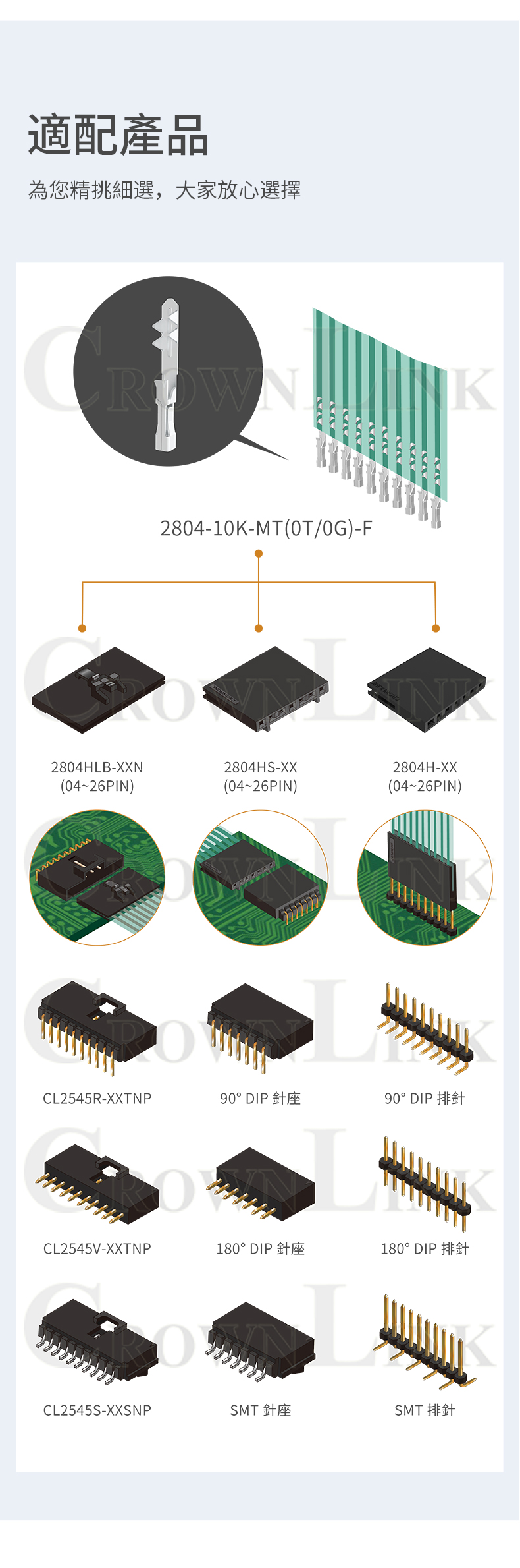 CROWNLINK quick connect 2804-10K-MT-F FFC/FPC 5.0mm thin film switch female terminal