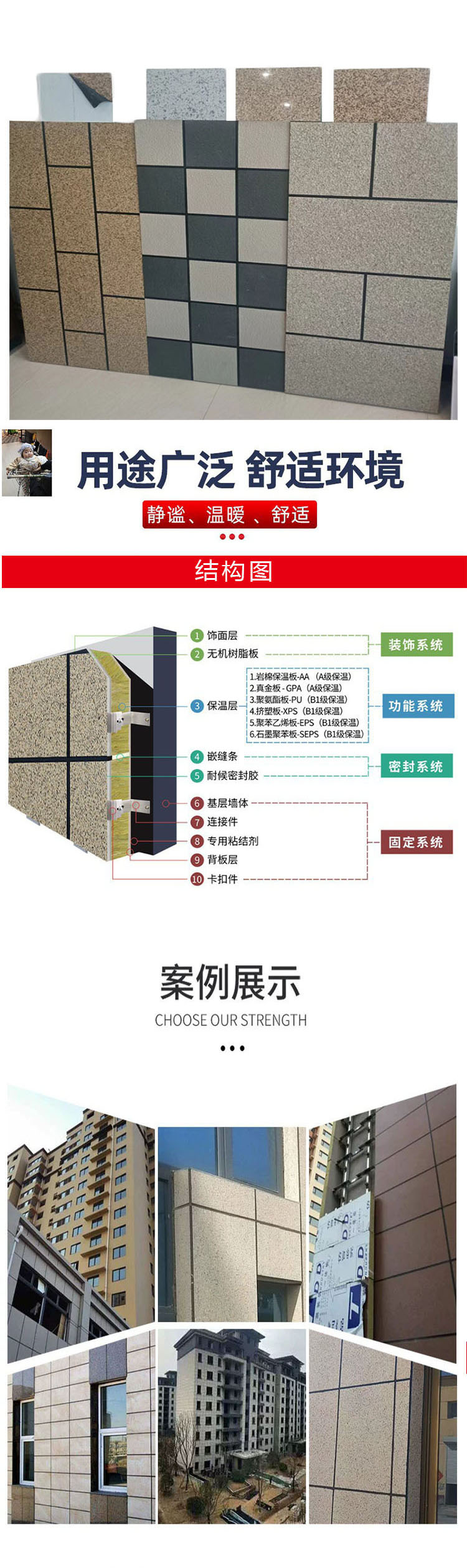 Bozun water in water decorative panel, rock wool exterior wall insulation decorative integrated panel, composite decorative panel