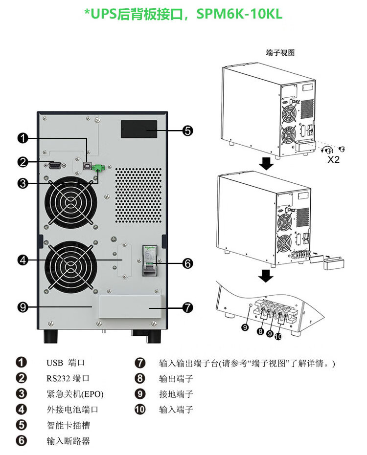 Schneider SPM10KL Online UPS Uninterruptible Power Supply 10KVA Delay 5-Hour Package 100AH Battery