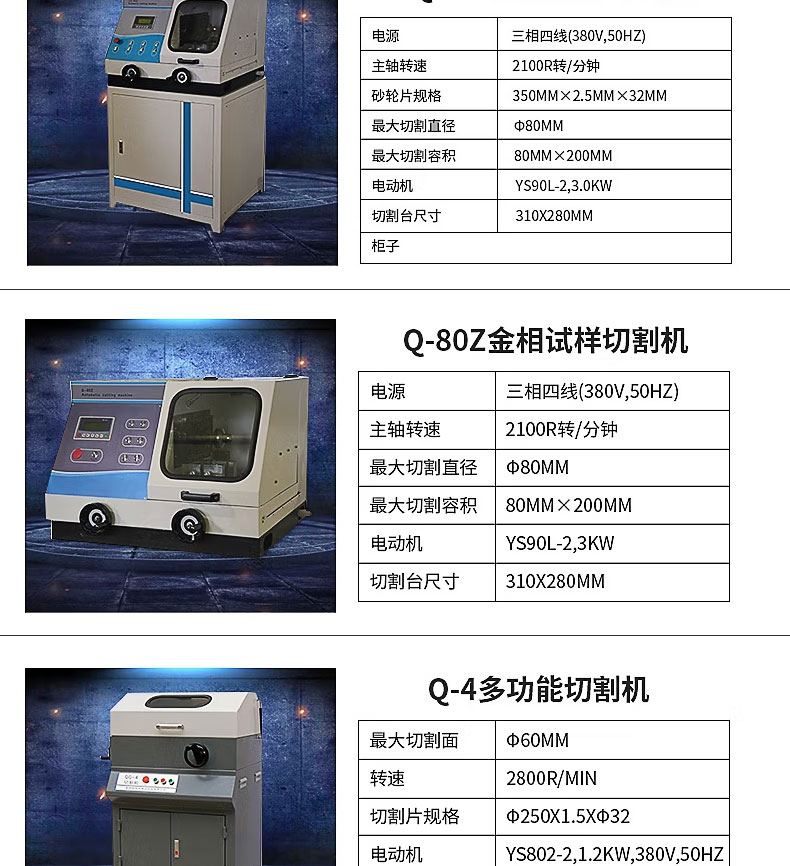 Square and circular cutting machines suitable for various types and sizes of metallographic samples