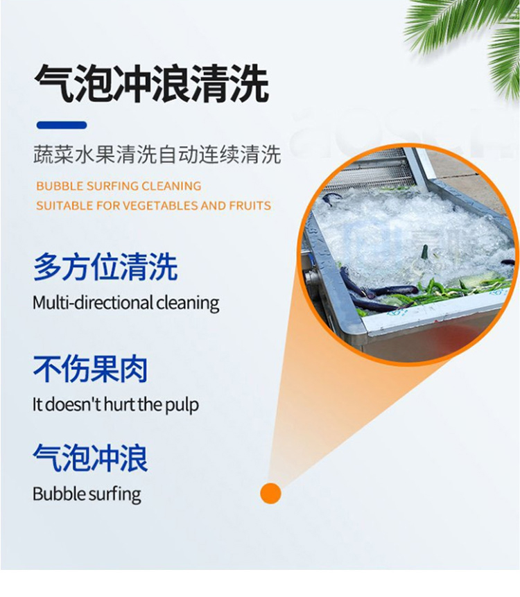 Fruit and Vegetable Bubble Cleaning Machine Fully Automatic Surf Cleaning Equipment Tomato Large Ultrasonic Cleaner