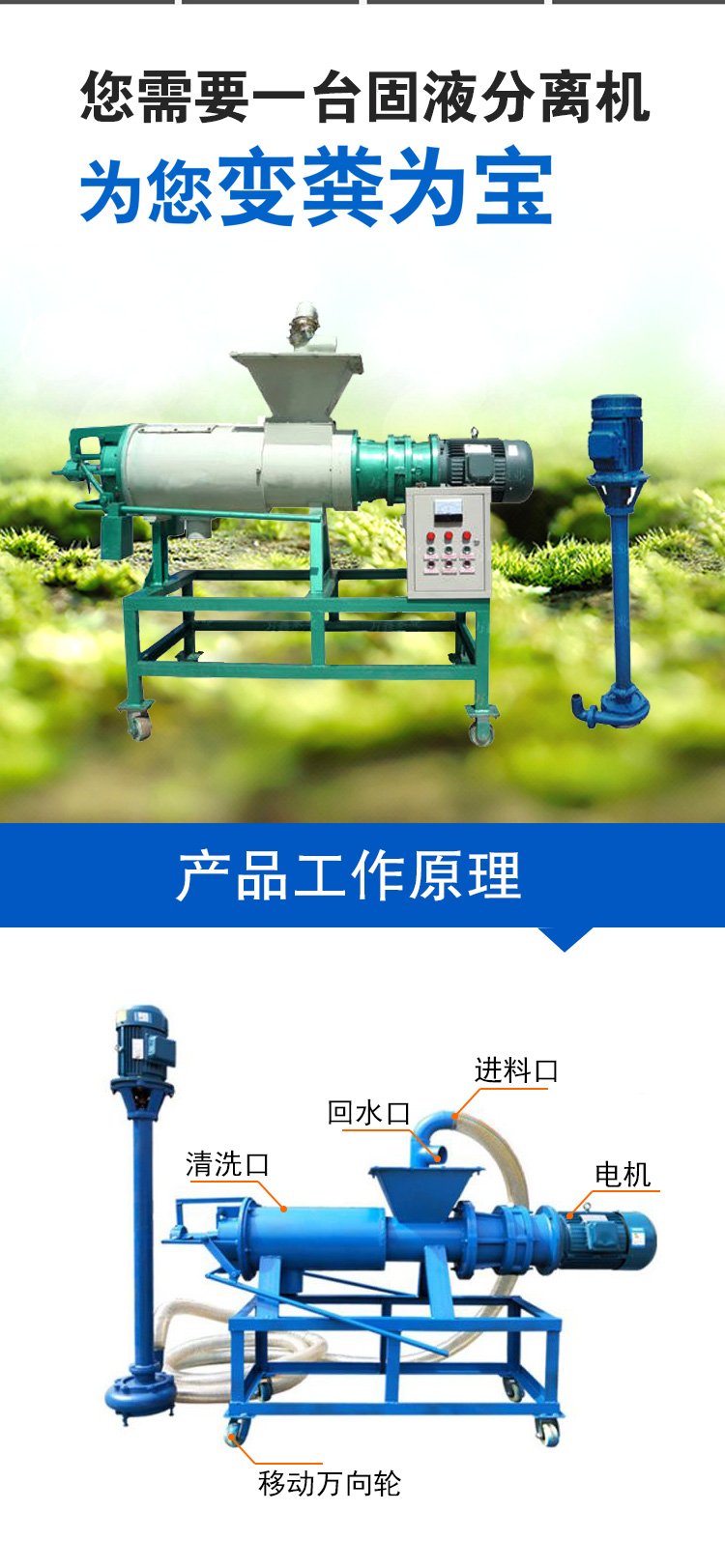 Spiral Extrusion 280 Chicken Manure Squeezer with Mud Pump, Distribution Box, Pipe Squeezing, Quick and Labor saving