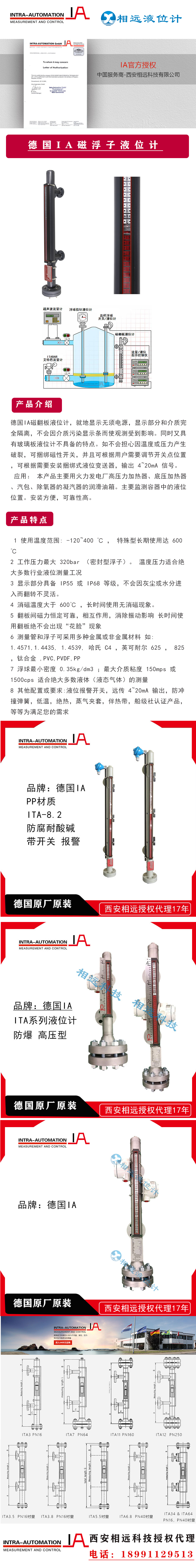 ITA-10.0 magnetic float level gauge with explosion-proof switch, imported magnetic flap from German brand IA