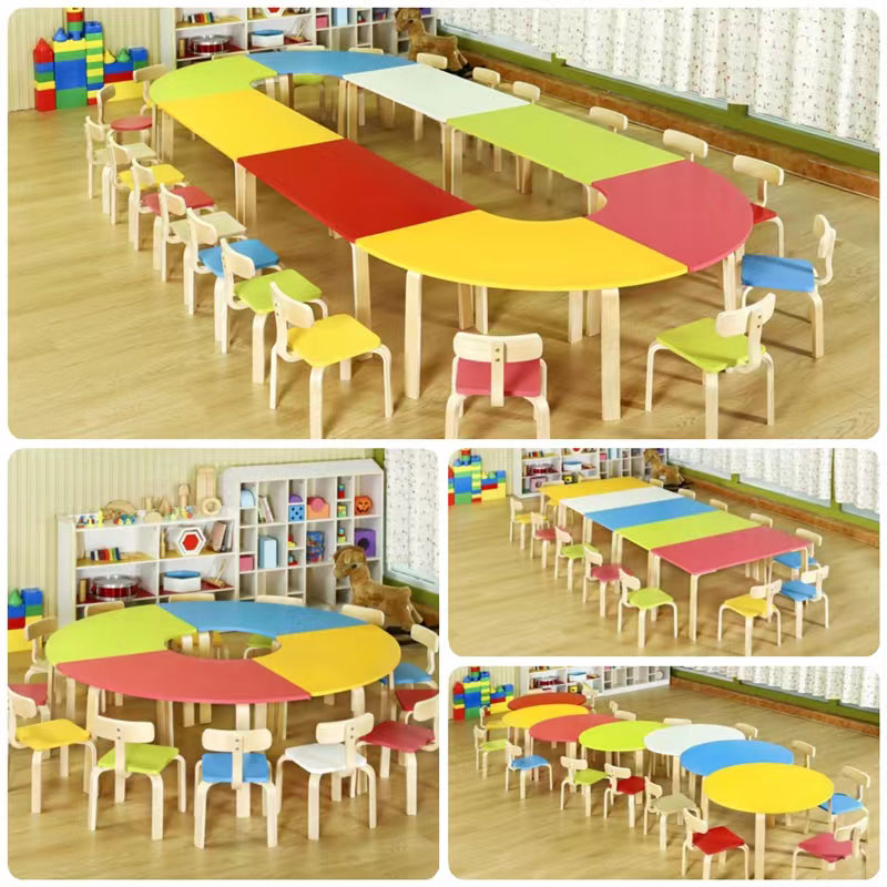 Kindergarten desks, children's tutoring classes, training classes, early education desk combinations, primary school students' painting and art classes, desks and chairs, solid wood