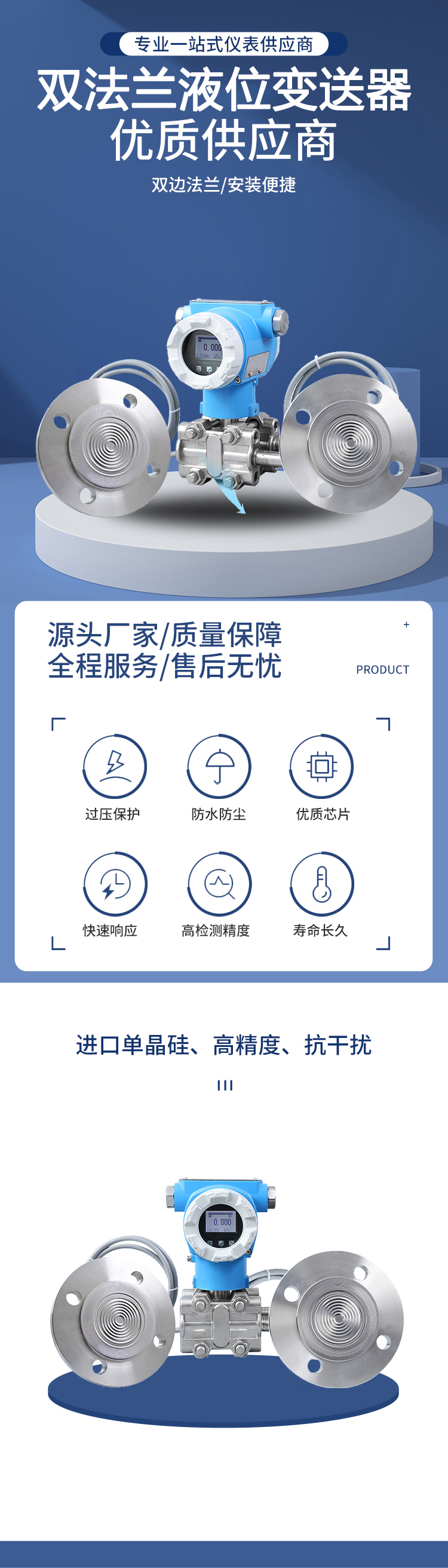 Explosion proof double flange differential pressure level transmitter DN50DN80 flange Level sensor manufacturer