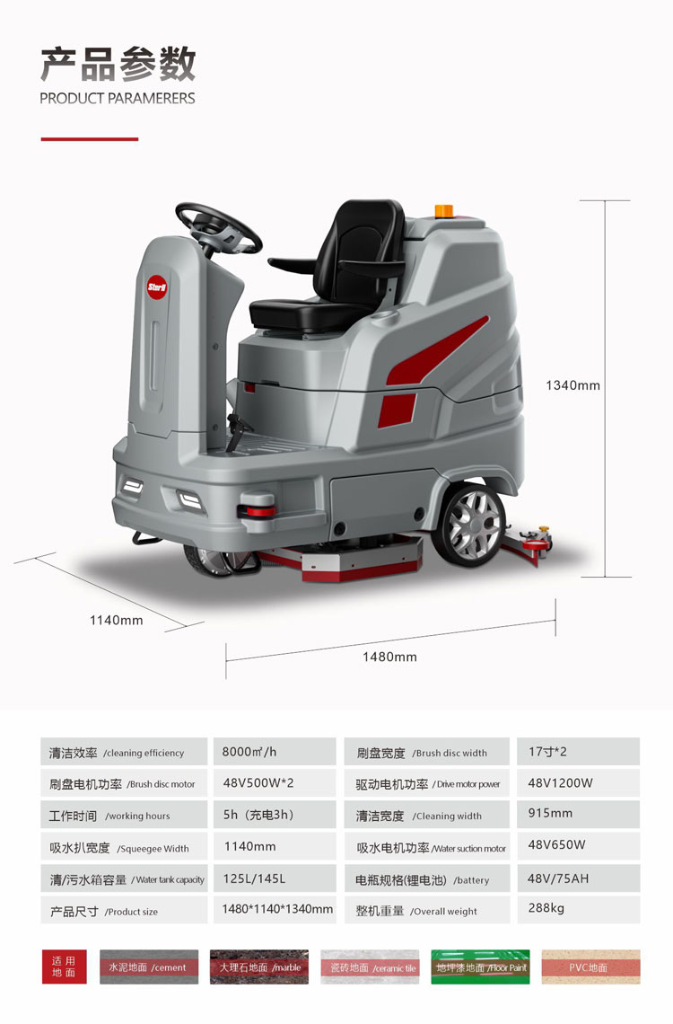 Underground parking garage electric driven floor scrubber SX915 Sterll industrial mop with long-lasting range