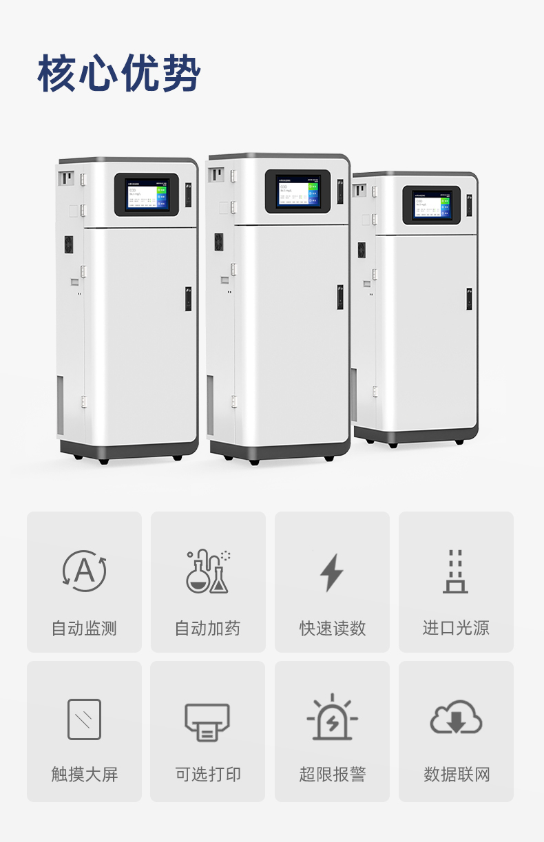 Cod online monitoring instrument for sewage monitoring, ammonia nitrogen, total phosphorus, and total nitrogen sensor connected to Green Carey Environmental Protection Bureau