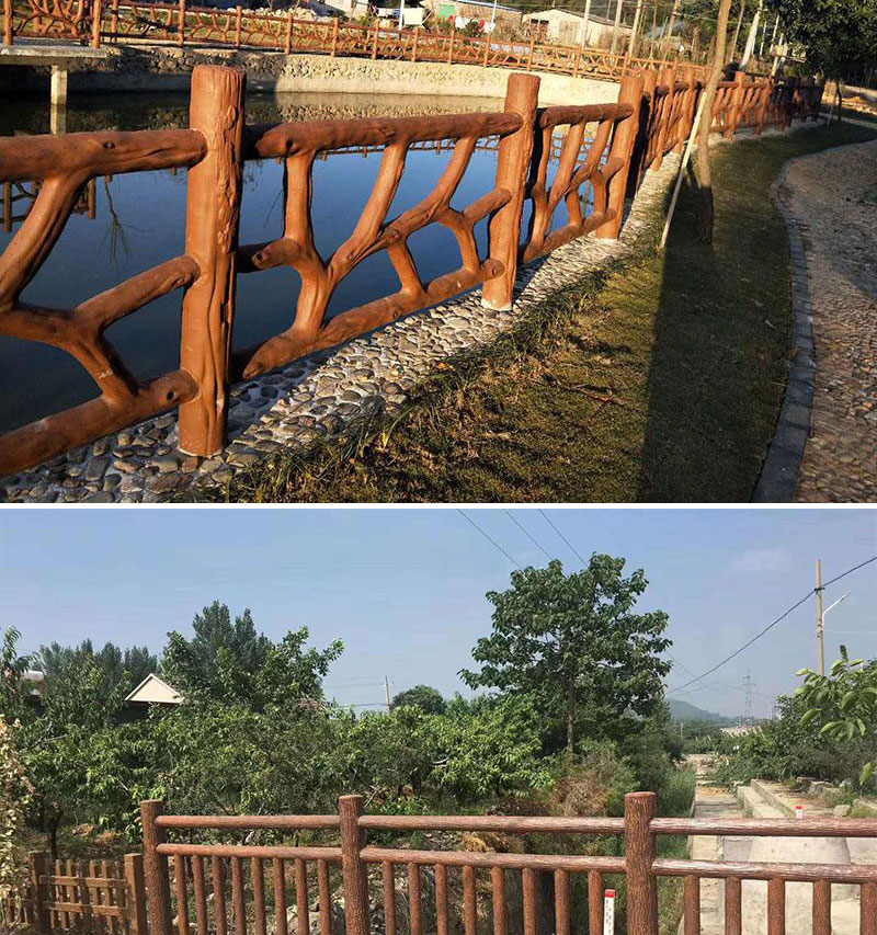 Dongjiarui Cement Imitation Wood Guardrail, River Channel, Fish Pond, New Rural Construction, Outdoor Reinforced Concrete Imitation Wood Grain Guardrail