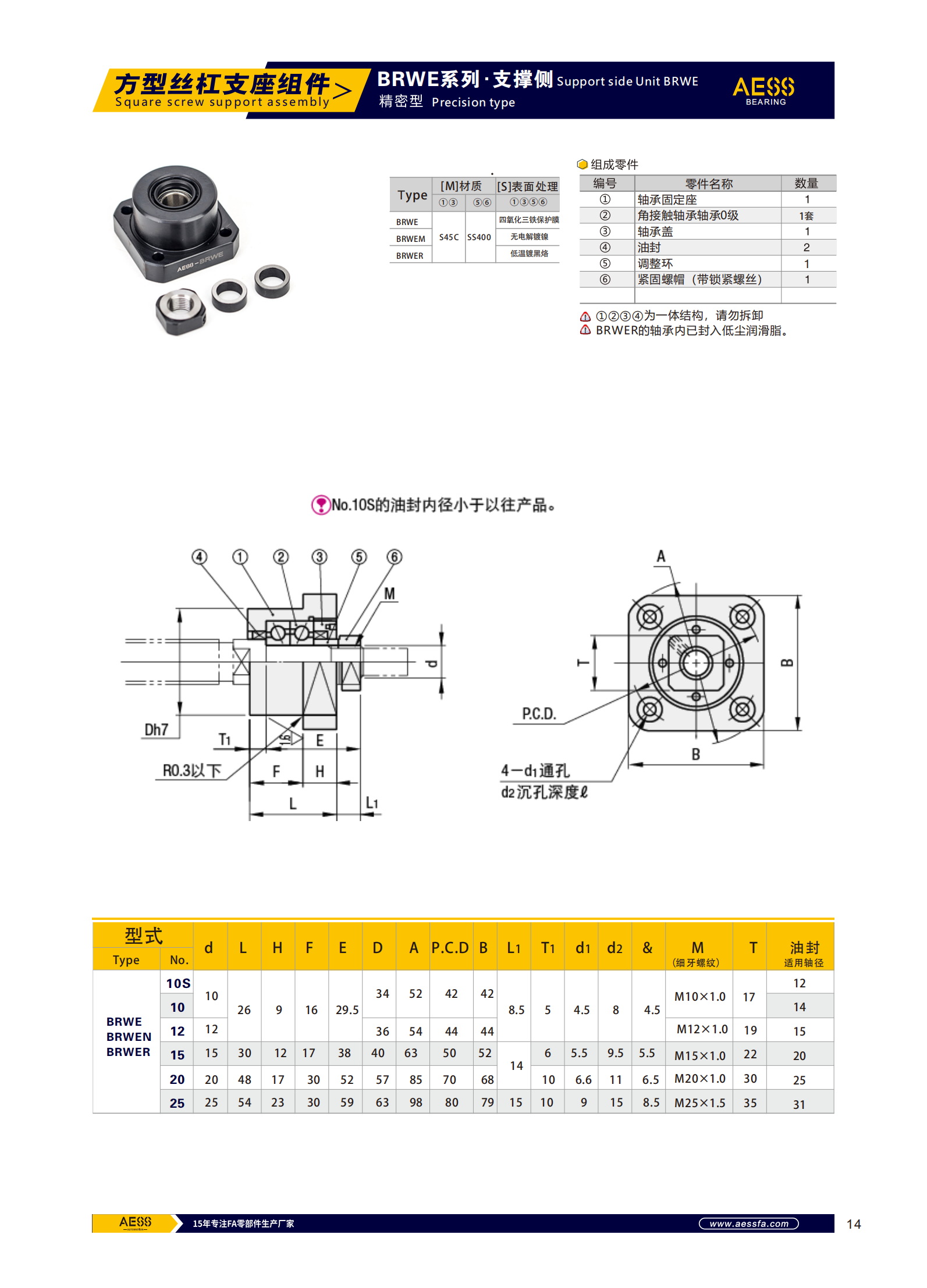 Automation equipment ball screw support seat ARWE fixed side · Replacement of MISMI BRWE support component