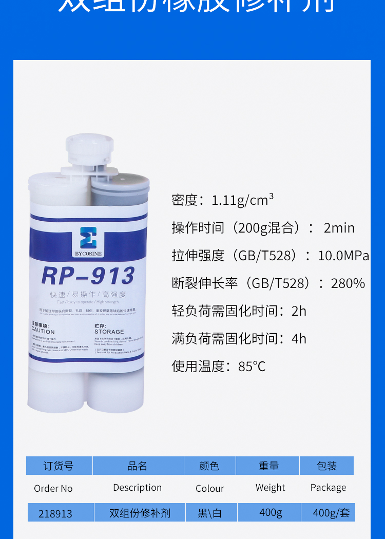 Two component rubber repair agent RP913 with fast curing speed at room temperature for conveyor belt repair