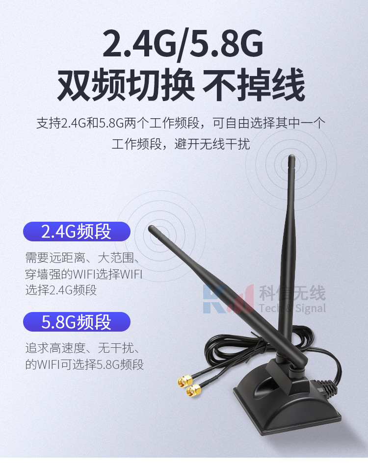 2.4G/5.8 dual band desktop antenna 6DB omnidirectional high gain Wireless network interface controller WIFI router sucker antenna