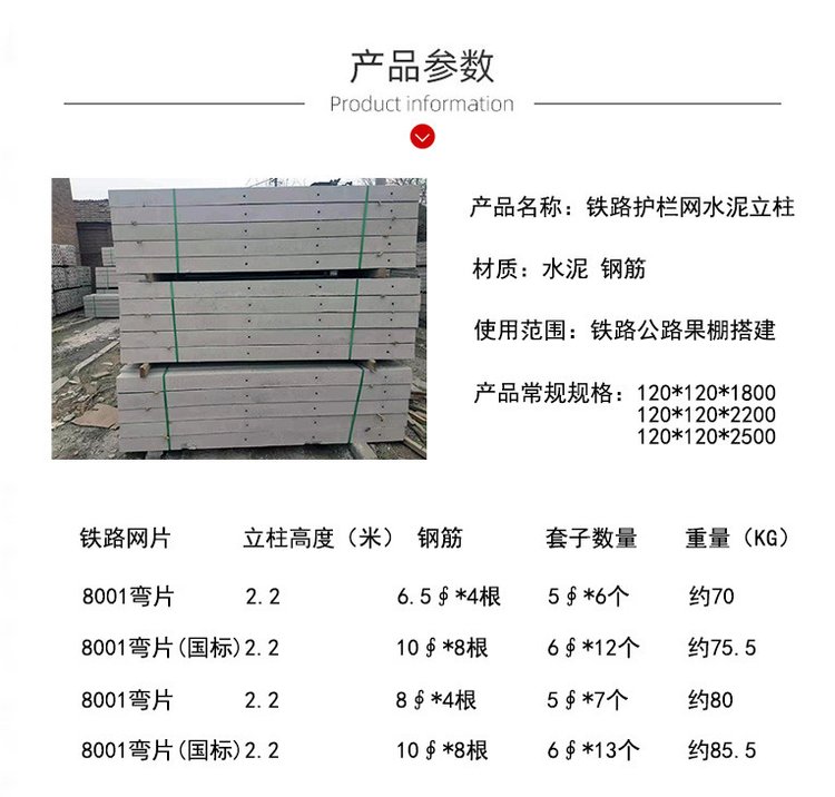 Reinforced Concrete for High Speed Rail Protective Fence Columns Used in Chongze Cement Pillar Road Engineering Construction