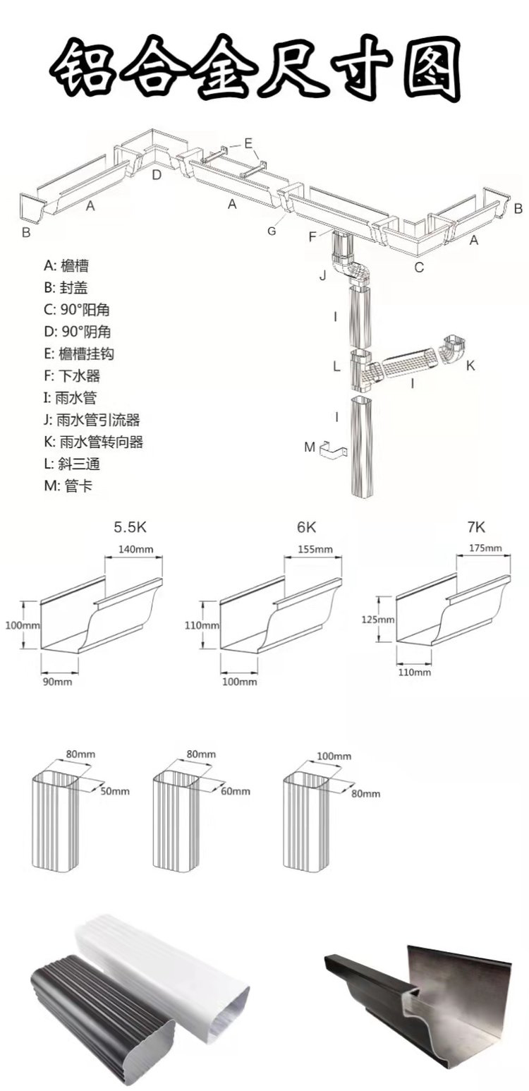 Aluminum drainage ditch, aluminum alloy material, roof eaves, decorative drainage board, Yeyu metal