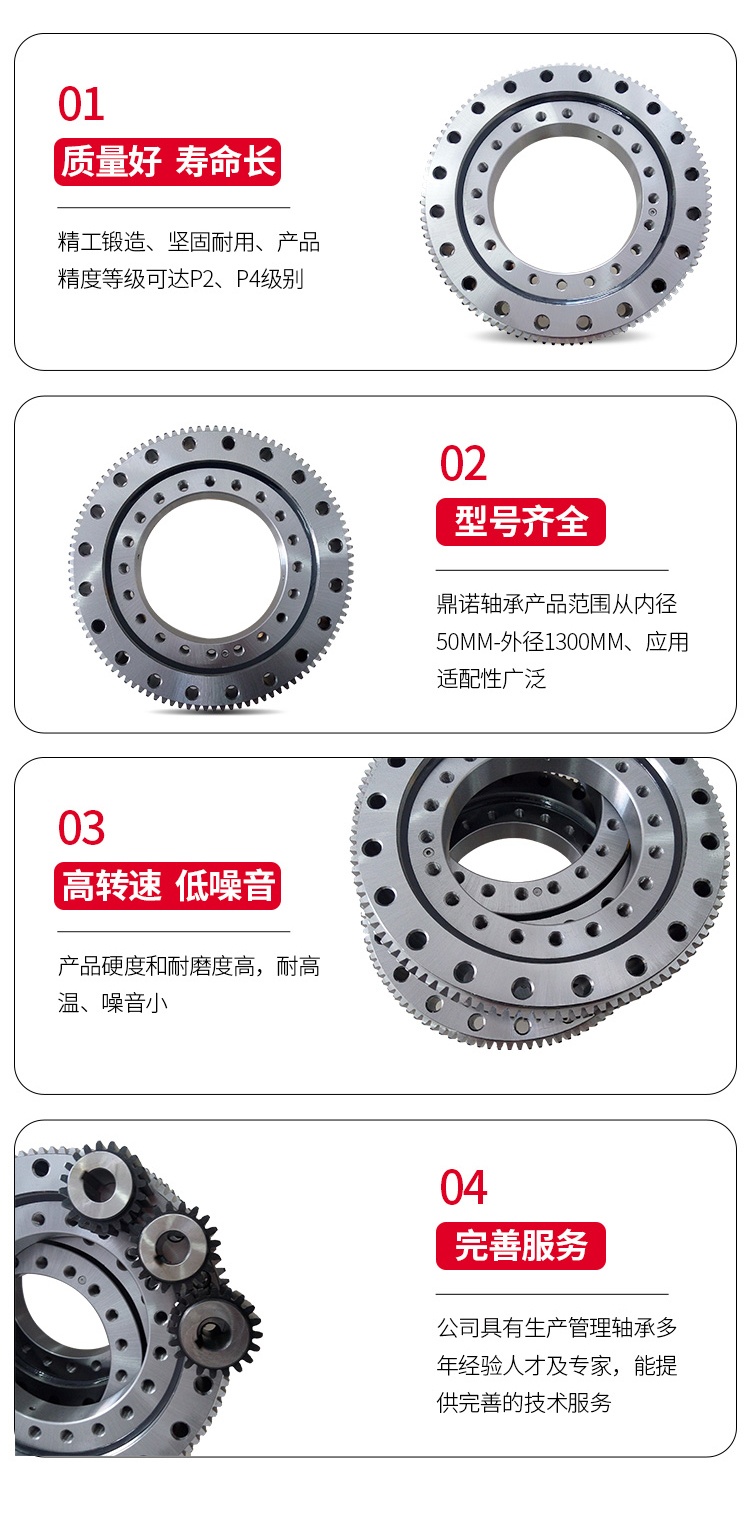 Precision four point contact ball type turntable bearing for high-precision external toothed small rotary bearing servo turntable