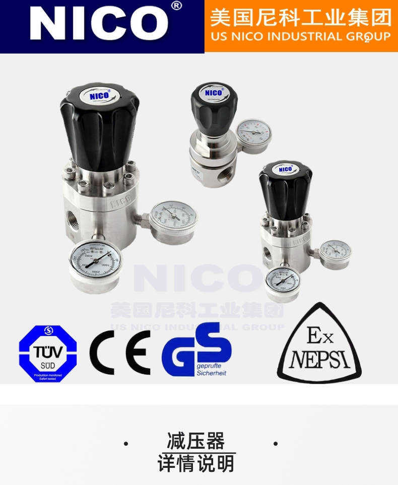 Oxygen, ethane, natural gas, carbon dioxide steel cylinder pressure reducer, gas pipeline pressure reducing valve imported from the United States