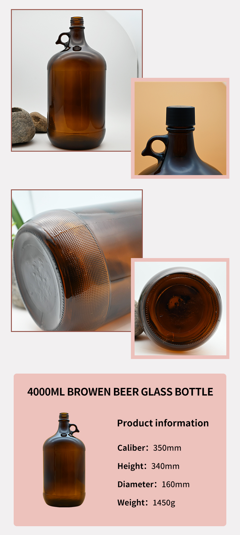 New Brown Beer Bottle 4L Soda Bottle Small Beverage Bottle Large Capacity Glass Bottle with Lid