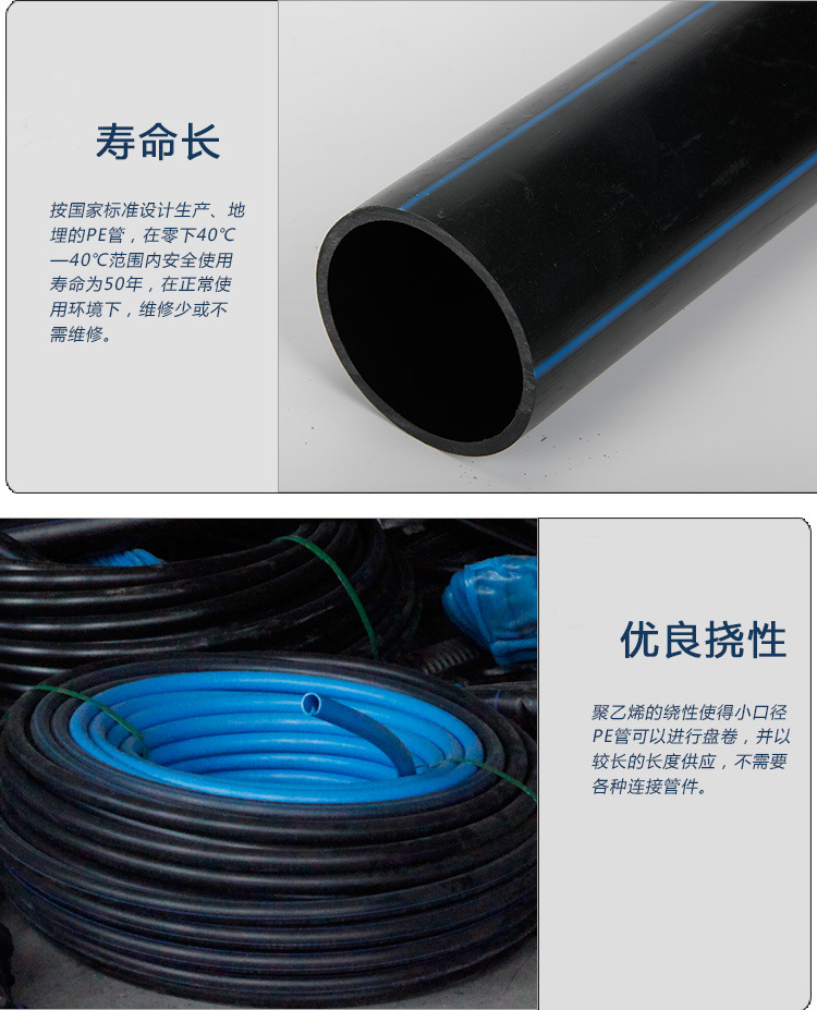 PE water supply pipe for farmland irrigation greenhouse micro irrigation pipe, strawberry orchard black threaded PE pipe