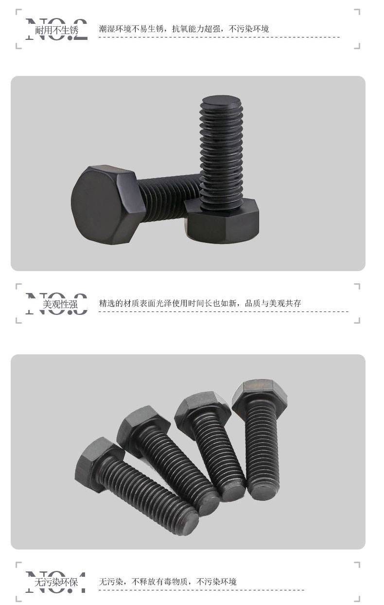 Changlan External Hexagonal Bolt High Strength Bolt M10-48 Extra Large Hexagonal 8.8 Grade 12.9 Full Teeth Blackened Screw