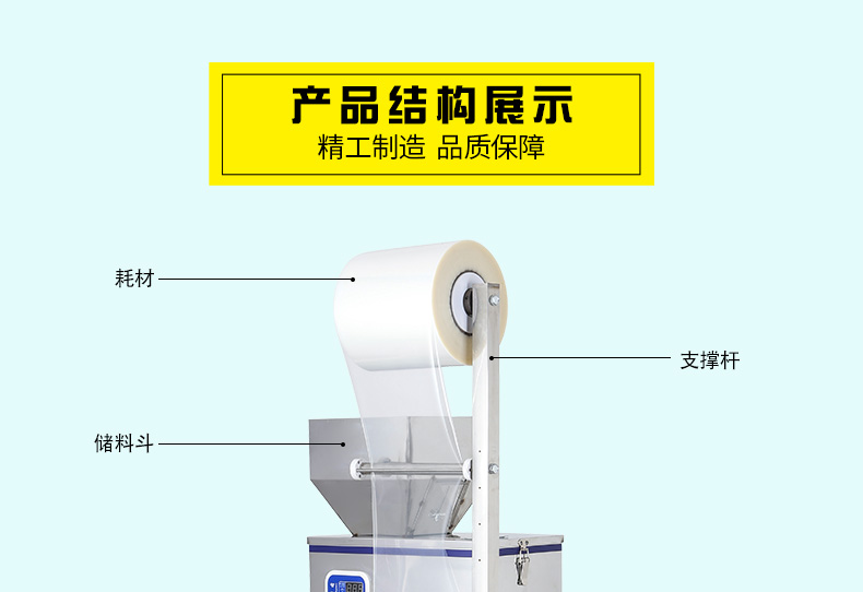 Packaging machine fully automatic powder particle tea food, dried fruit, screw, medicinal herbs, seasoning, liquid back sealing and packaging machine