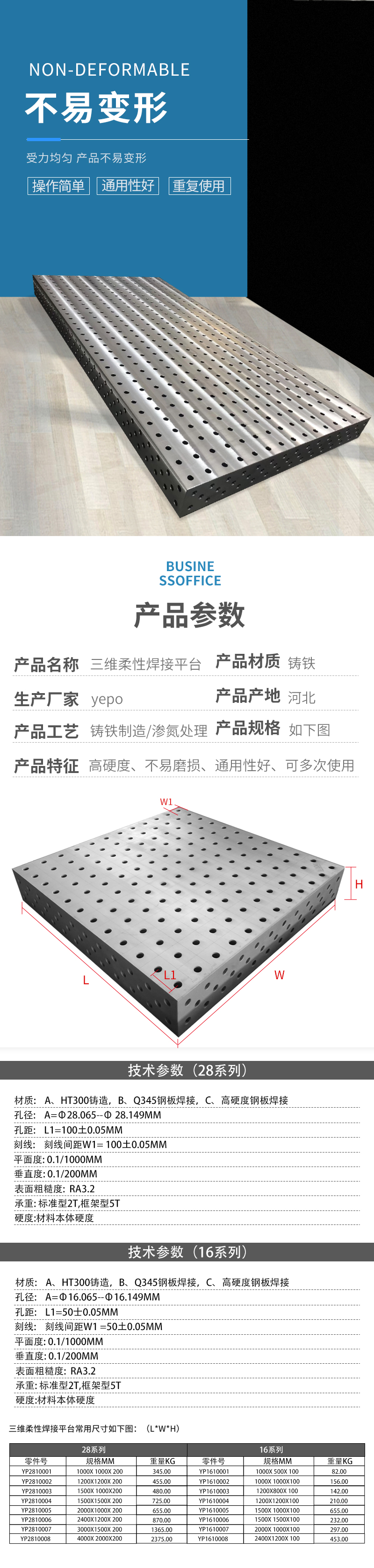 3D flexible welding platform, cast iron platform, hole system positioning, tooling inspection, marking, workbench, produced by Yuanpeng