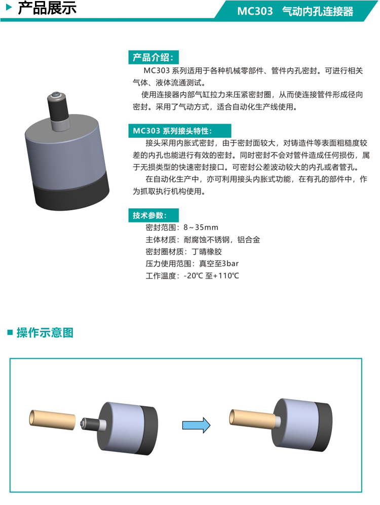 McAdo Pneumatic Inner Hole Connector Quick Insert Sealing Plug Internal Expansion Sealing Manufacturer Direct Supply Customizable