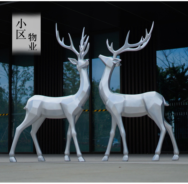 Imitation stainless steel deer ornaments, outdoor landscaping, parks, real estate decoration ornaments, fiberglass sika deer sculptures