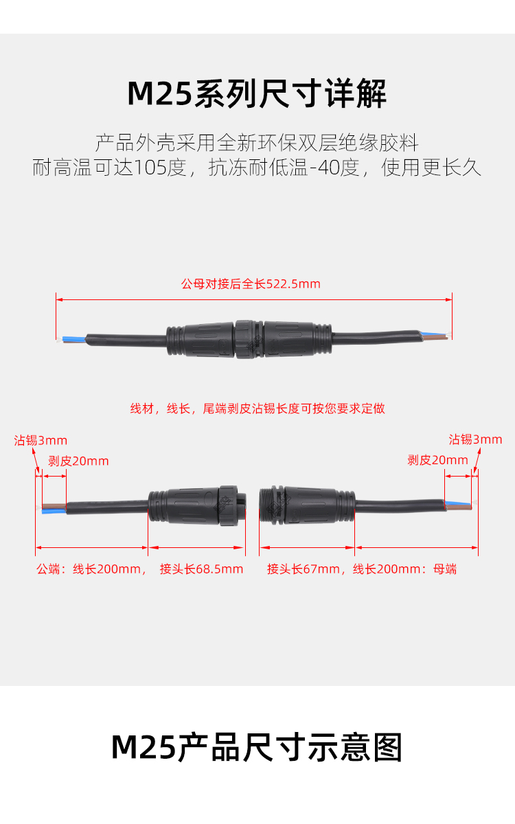 AHUA AOHUA M29 intelligent foot stand 4P connector high-power 3-core male and female plug Charging station waterproof connection line