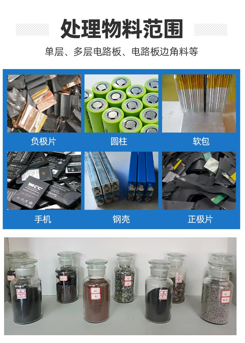 Waste lithium battery crushing and sorting equipment Rongshengda mechanical power battery positive and negative electrode plate crushing and sorting machine