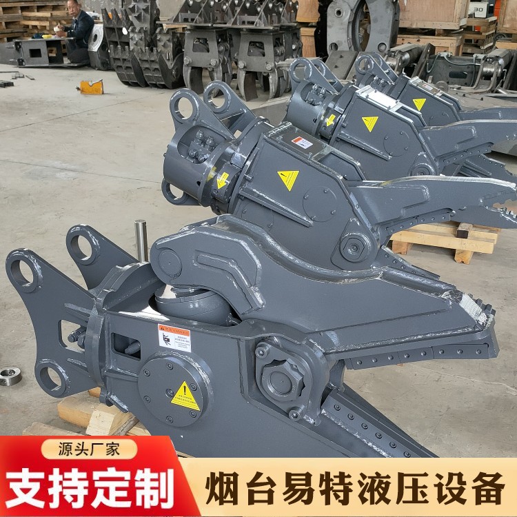 Small excavator equipped with Yi Te hydraulic shear, high efficiency steel bar shear, demolition engineering, scrap steel base processing