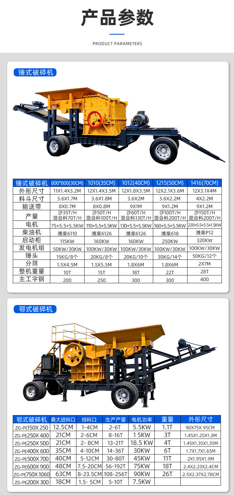 Large mobile crusher, jaw type stone crushed stone sand making machine, hammer type construction waste mining ore crusher